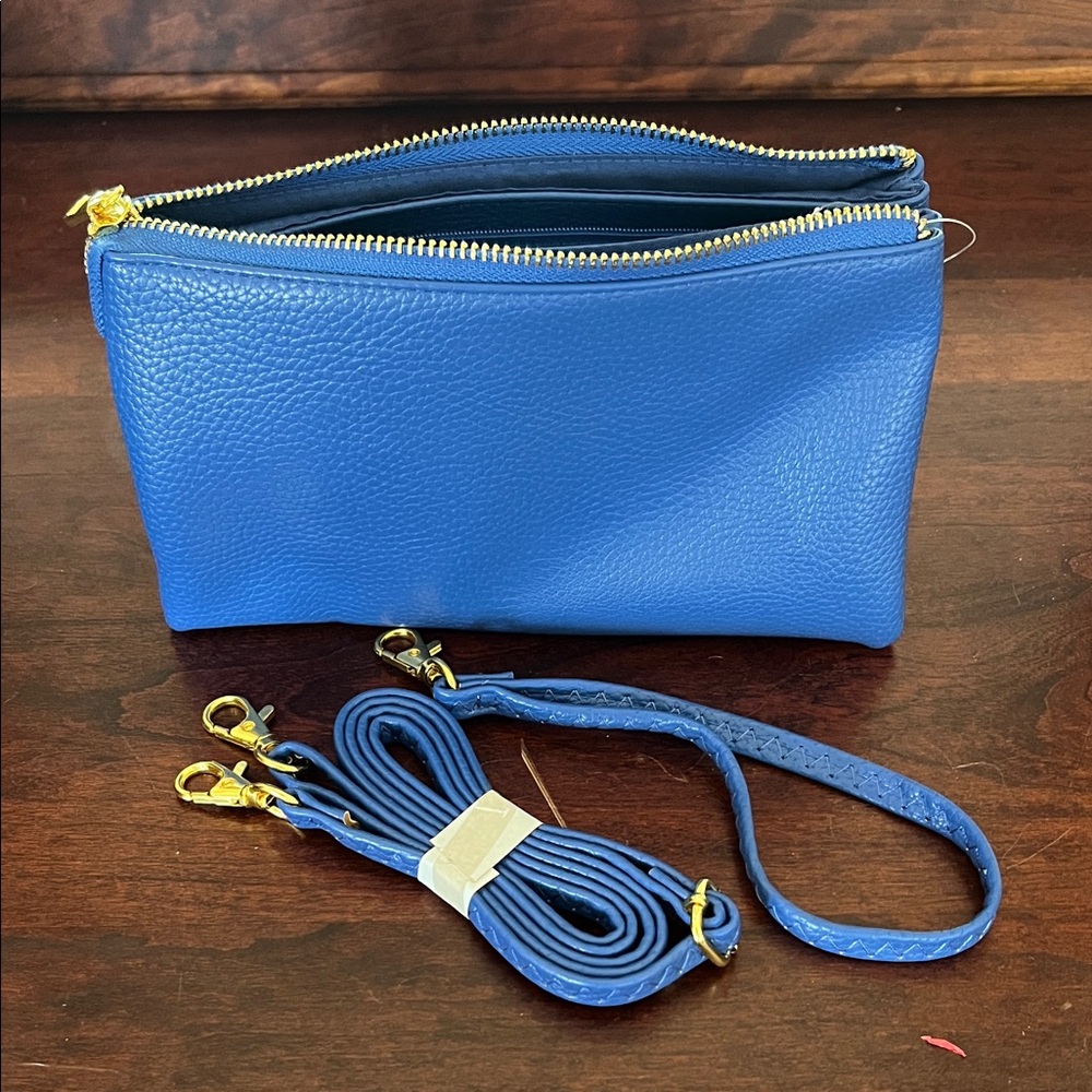 Blue Leather Double-Zip Bag - Unbranded